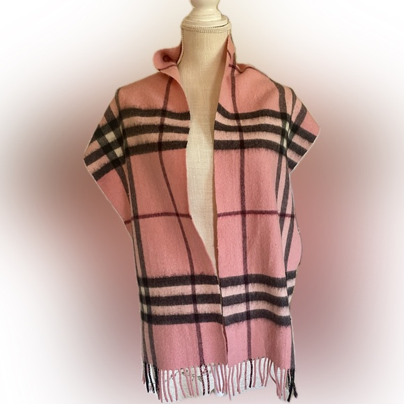 BURBERRY Salmon Pink Cashmere/WOOL  NOVA CHECK Scarf💞EUC💞11.5”x 68”🔥Very RARE - Picture 3 of 9